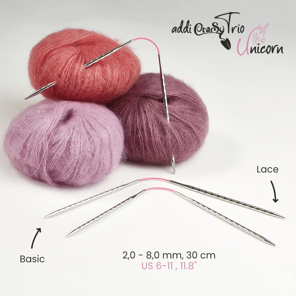 addi CrasyTrio Unicorn Long 30 cm pitkä kolmiopuikot sukkapuikot kolmipuikot
