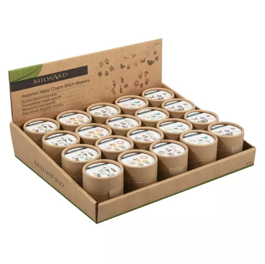 Hemline silmukkamerkkilajitelma 5 erilaista luontoaiheista kuviota pakattuna pahviseen rasiaan